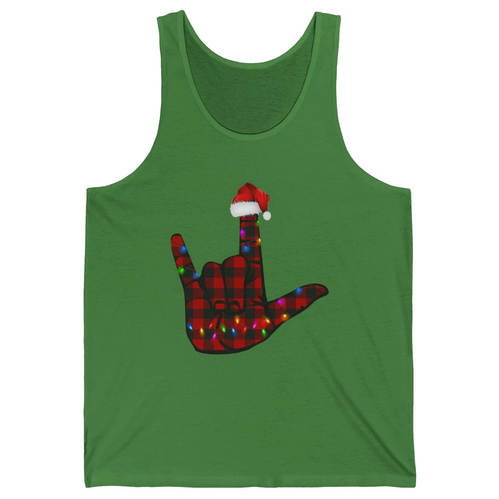 Merry Christmas Hand Sign Language Deaf Xmas Santa Hat ASL Unisex Jersey Tank