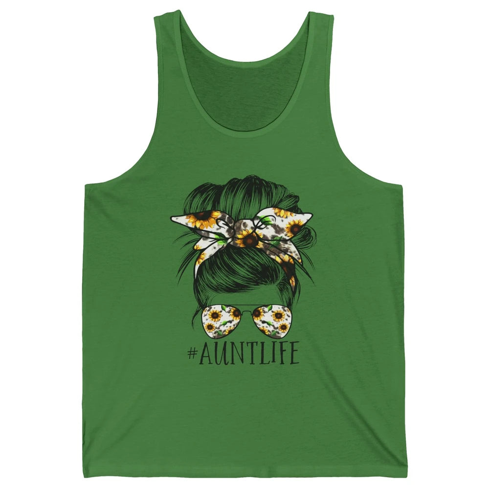 Aunt Life Messy Bun Hair Sunflower Sunglasses Bandana Auntie Unisex Jersey Tank