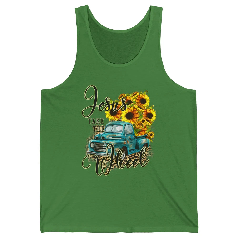 Sunflower Jesus Take The Wheel Truck Western Country Leopard Unisex Jersey Tank