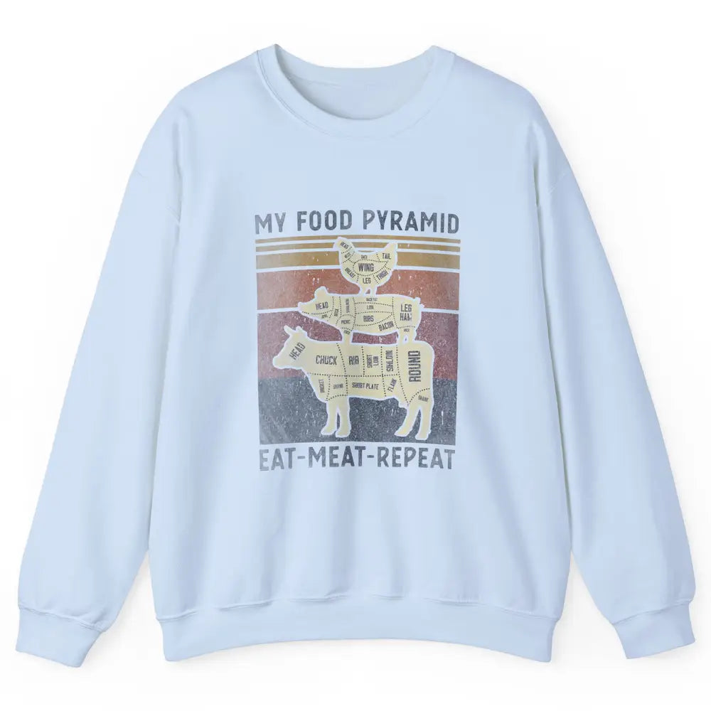 Vintage My Food Pyramid Eat Meat BBQ Lover Fast Food Retro Unisex Crewneck Sweatshirt