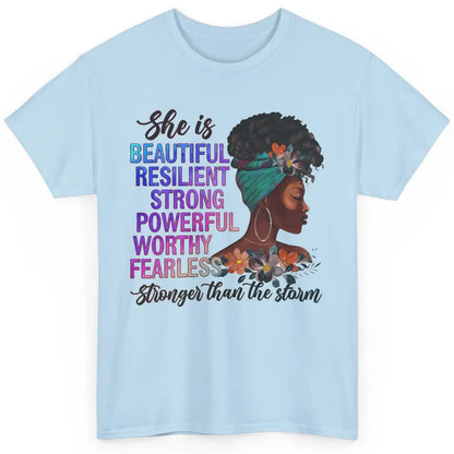 Floral Afro Woman She Is Stronger Than The Storm Religious Classic Unisex T-Shirt