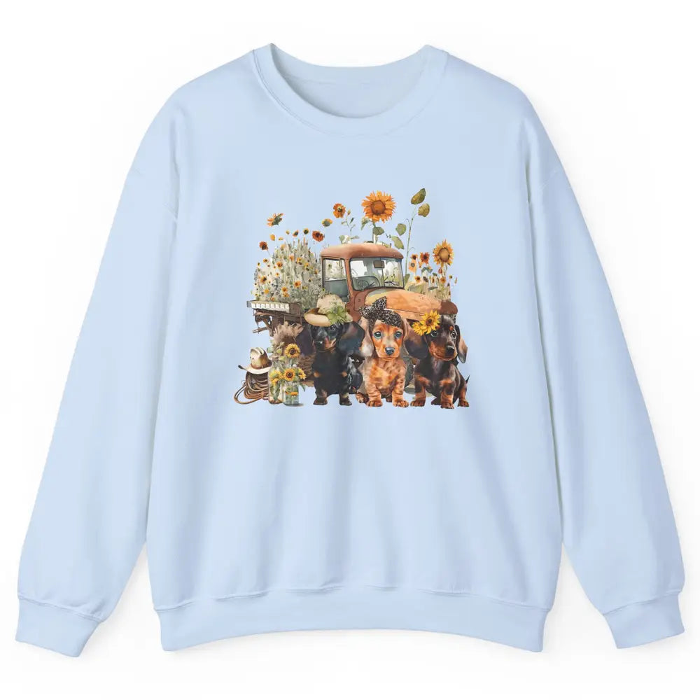 Vintage Truck And Sunflower Dachshund Mom Dachshund Lovers Unisex Crewneck Sweatshirt