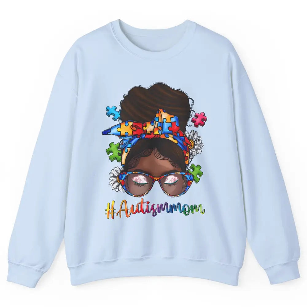 Autism Afro Mom Curly Hair American African Autism Awareness Unisex Crewneck Sweatshirt