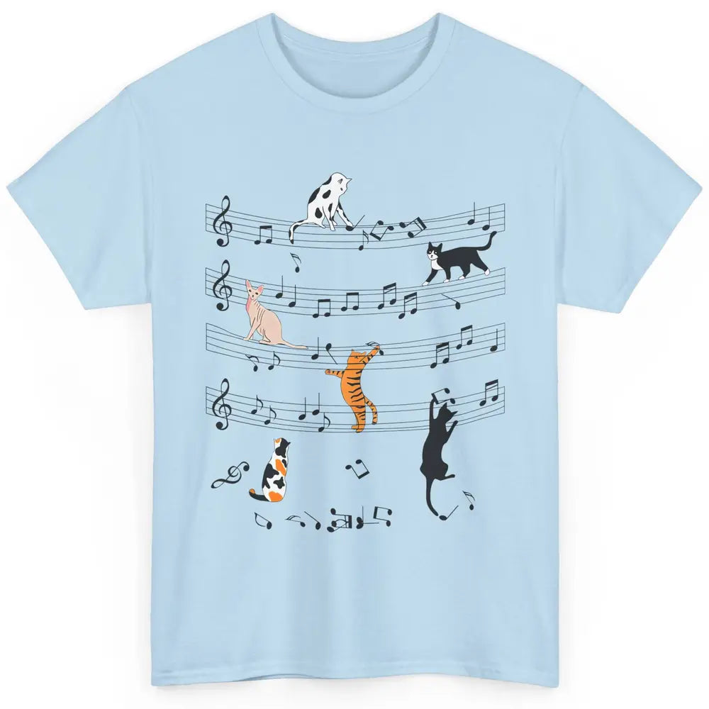 Cat On Music Sheets Cute Music Notes Funny Cat Musician Classic Unisex T-Shirt