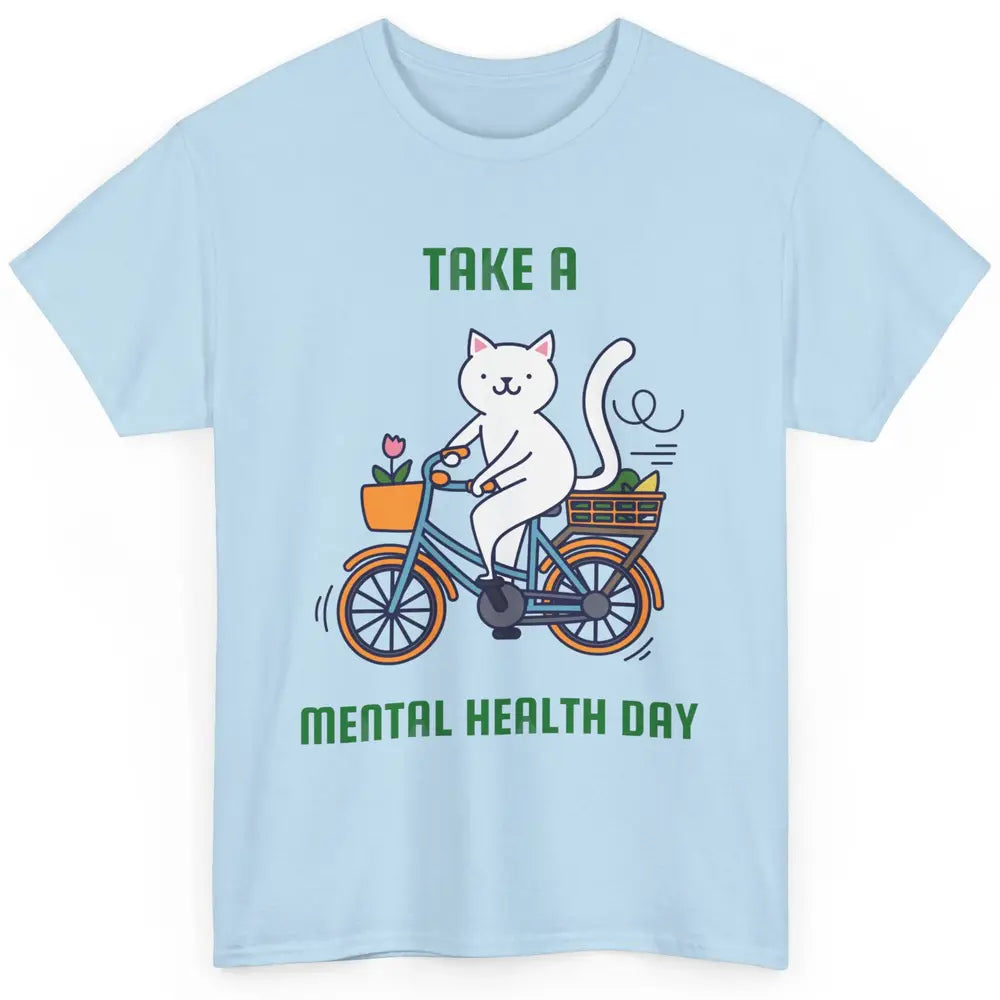 Take A Mental Health Day Cute Cat Bike Positive Therapist Classic Unisex T-Shirt