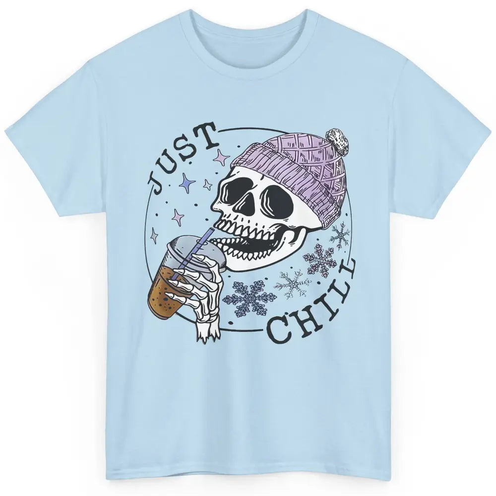 Funny Skeleton Coffee Just Relax Snowflakes Christmas Classic Unisex T-Shirt