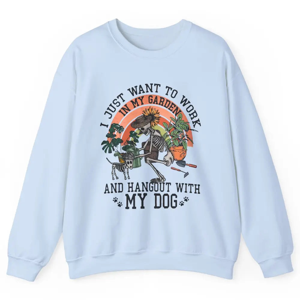 Retro Skeleton Gardening In The Garden Hang Out With My Dog Unisex Crewneck Sweatshirt