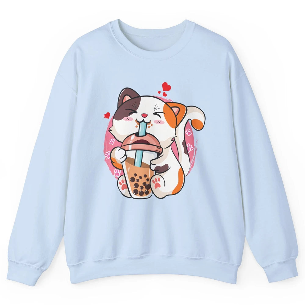 Boba Tea Cat Kawaii Cat Drink Milk Tea Kawaii Boba Cat Lover Unisex Crewneck Sweatshirt