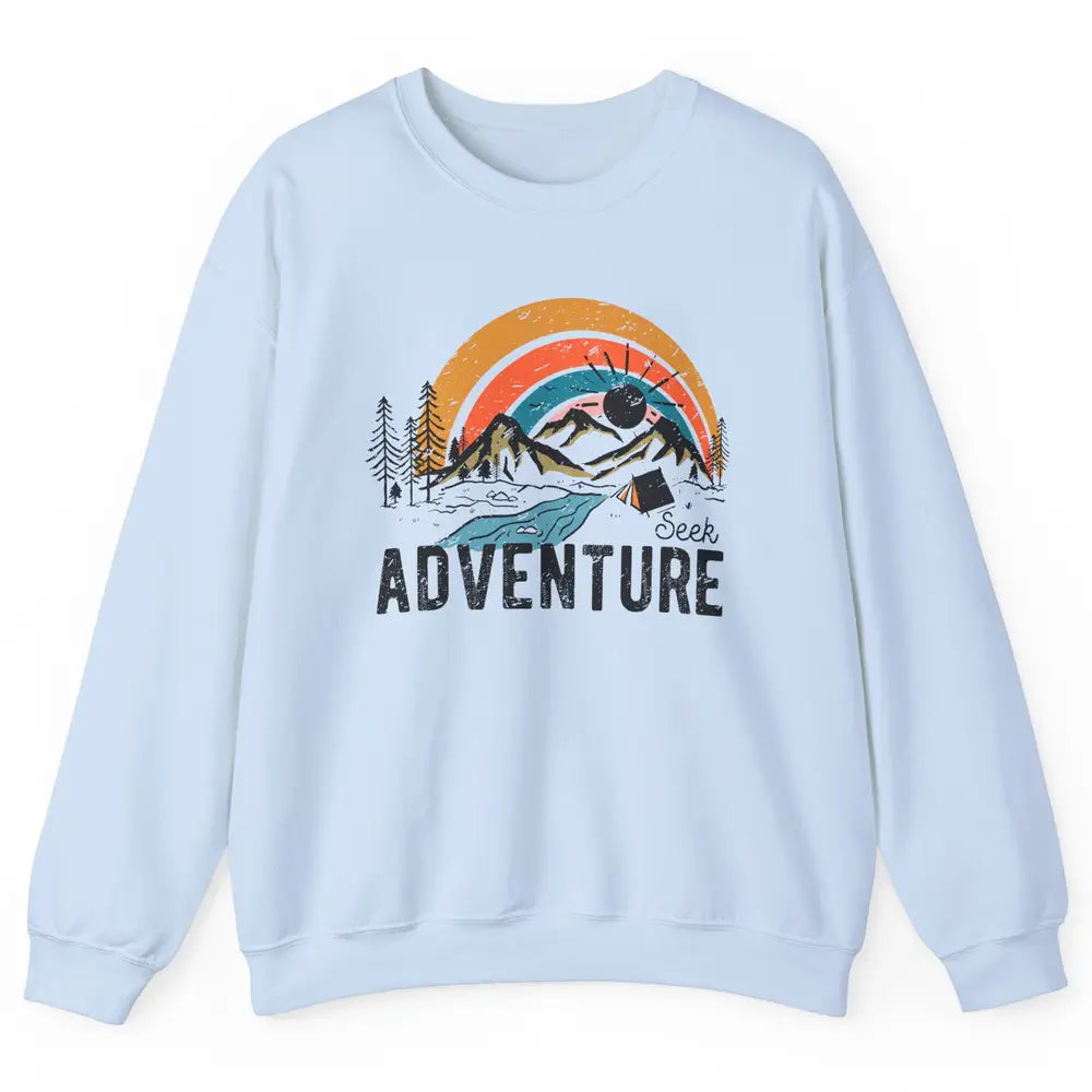 Vintage Mountain Sunrise Seek Adventure Camping Hiking Lover Unisex Crewneck Sweatshirt