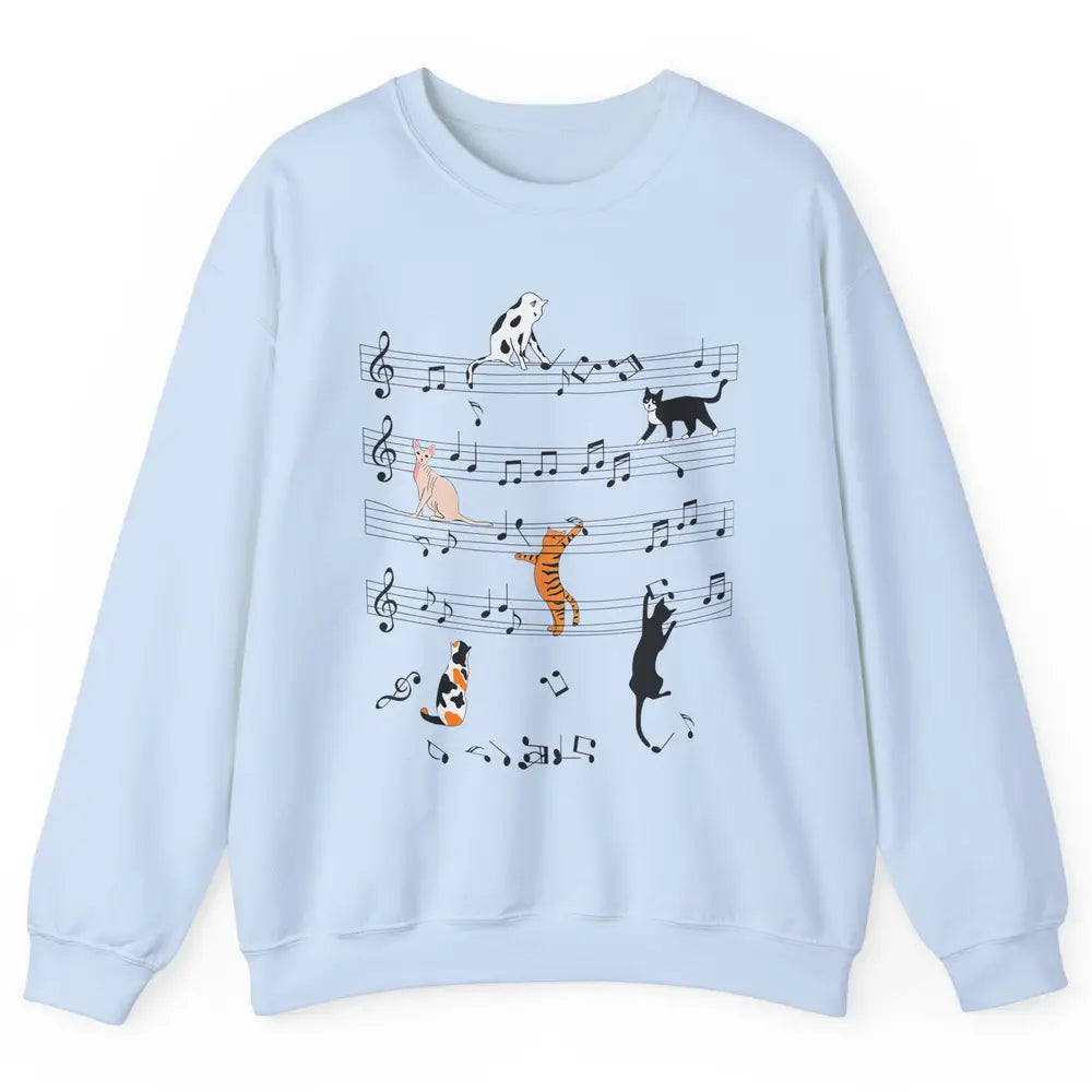 Cat On Music Sheets Cute Music Notes Funny Cat Musician Unisex Crewneck Sweatshirt