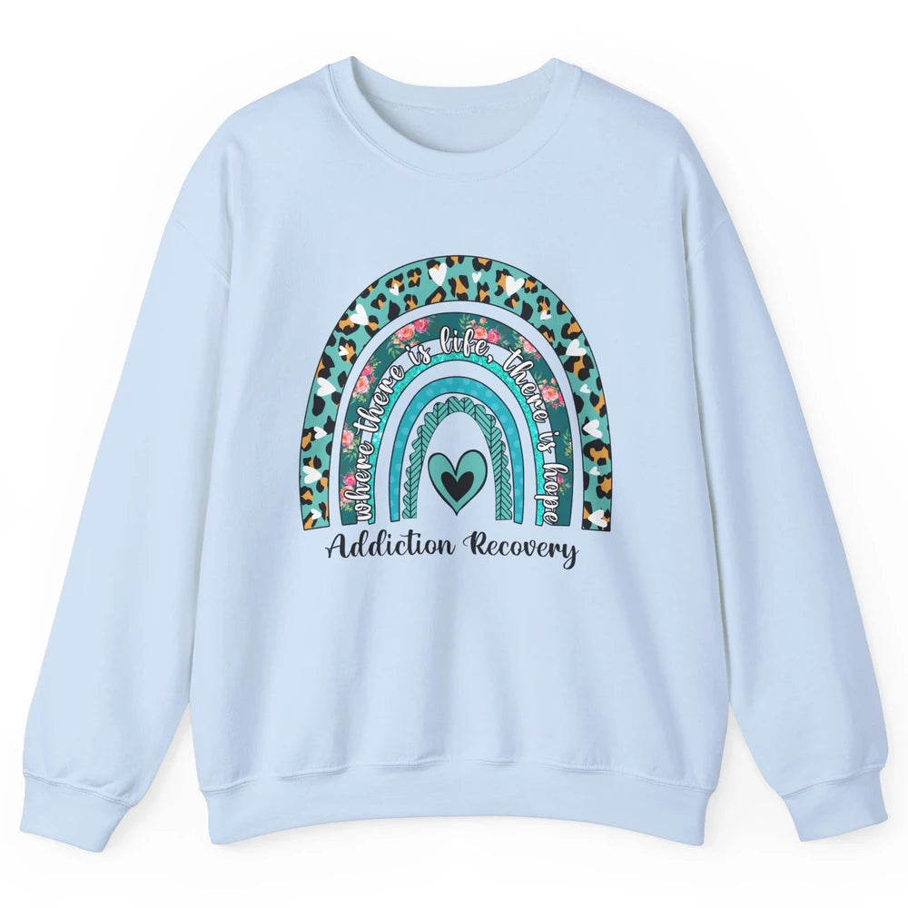 Addiction Recovery Awareness Rainbow Ribbon Blue Leopard Unisex Crewneck Sweatshirt