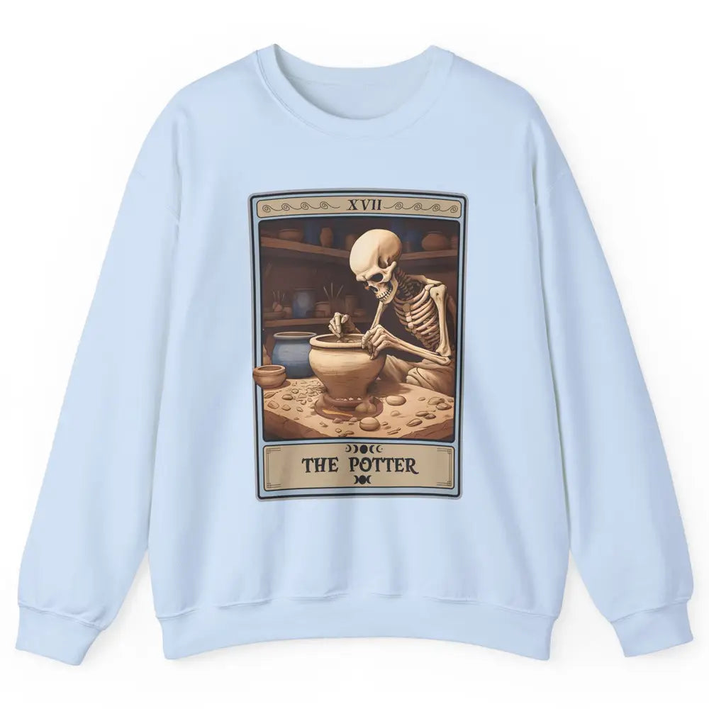 Retro Skeleton The Potter Tarot Card Halloween Pottery Lover Unisex Crewneck Sweatshirt