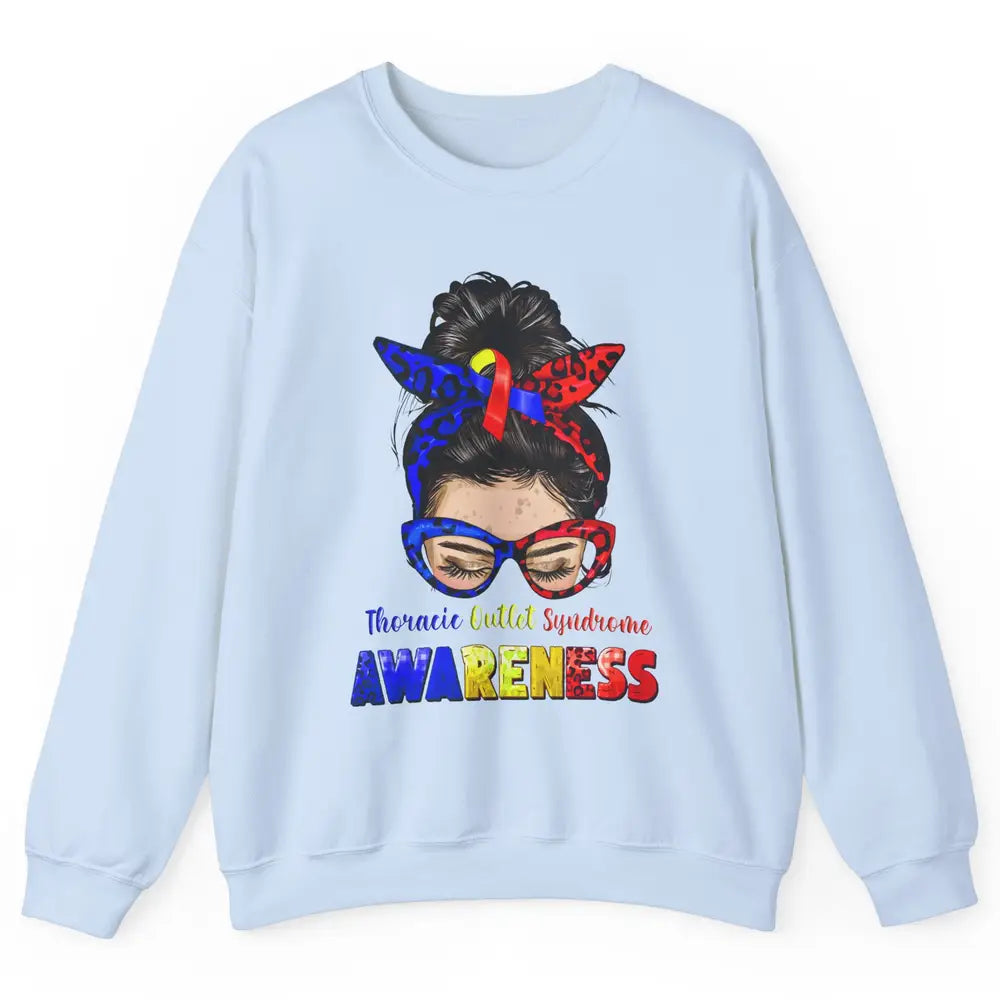 Thoracic Outlet Syndrome Ribbon Leopard Messy Bun Glasses Unisex Crewneck Sweatshirt