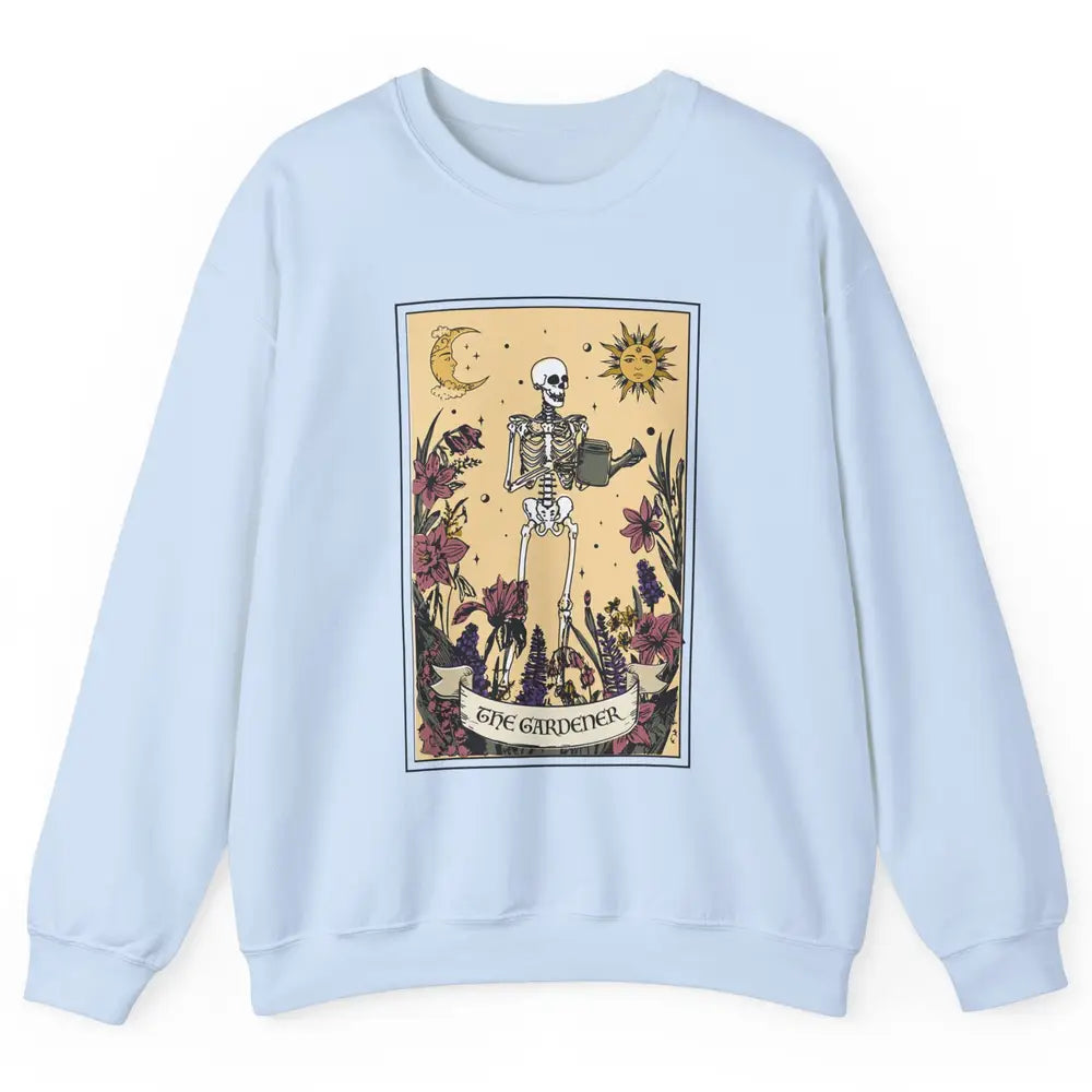 Retro Skeleton The Gardener Tarot Card Plant Lady Halloween Unisex Crewneck Sweatshirt