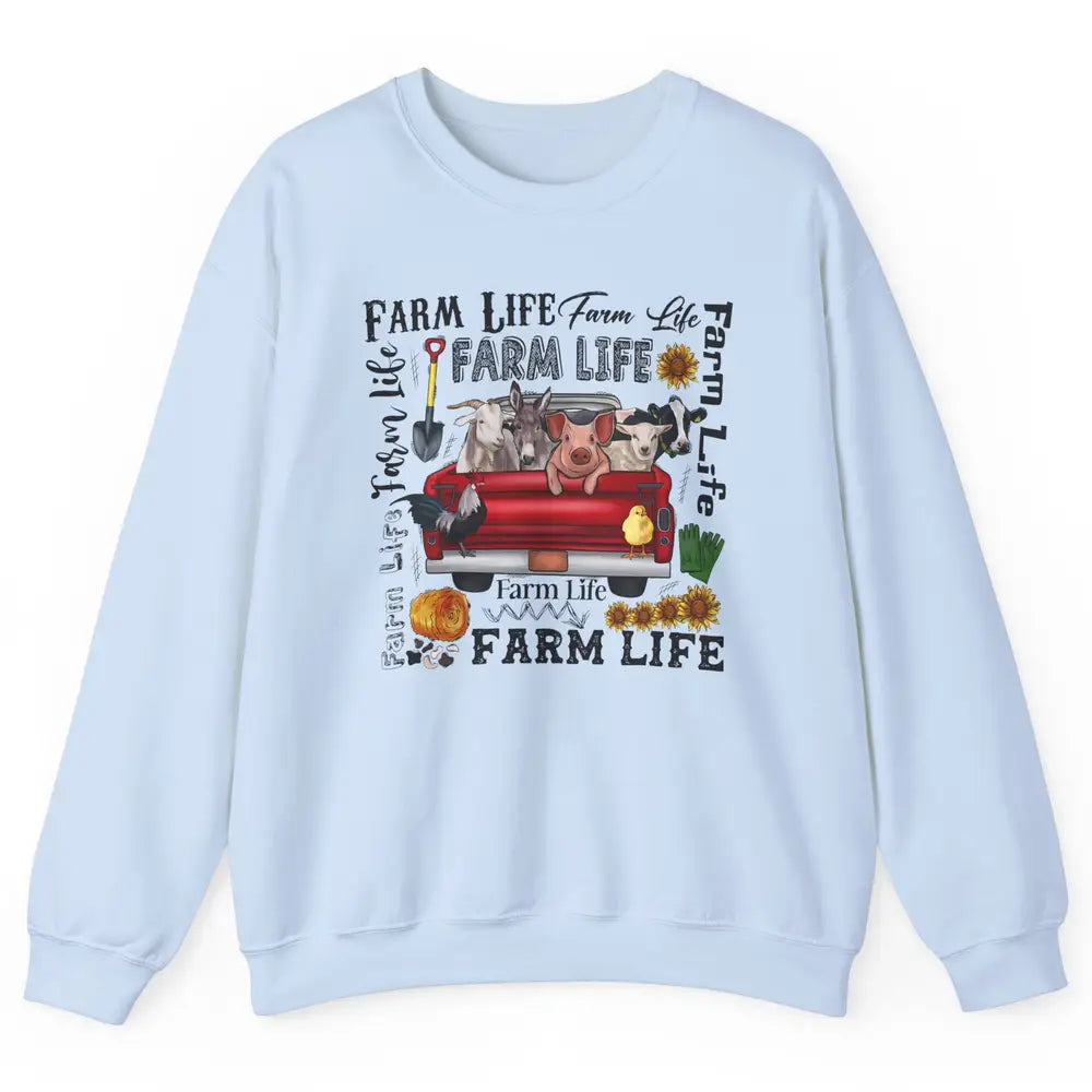 Sunflower Western Farm Life Animals Vegan Cow Pig Rooster Unisex Crewneck Sweatshirt