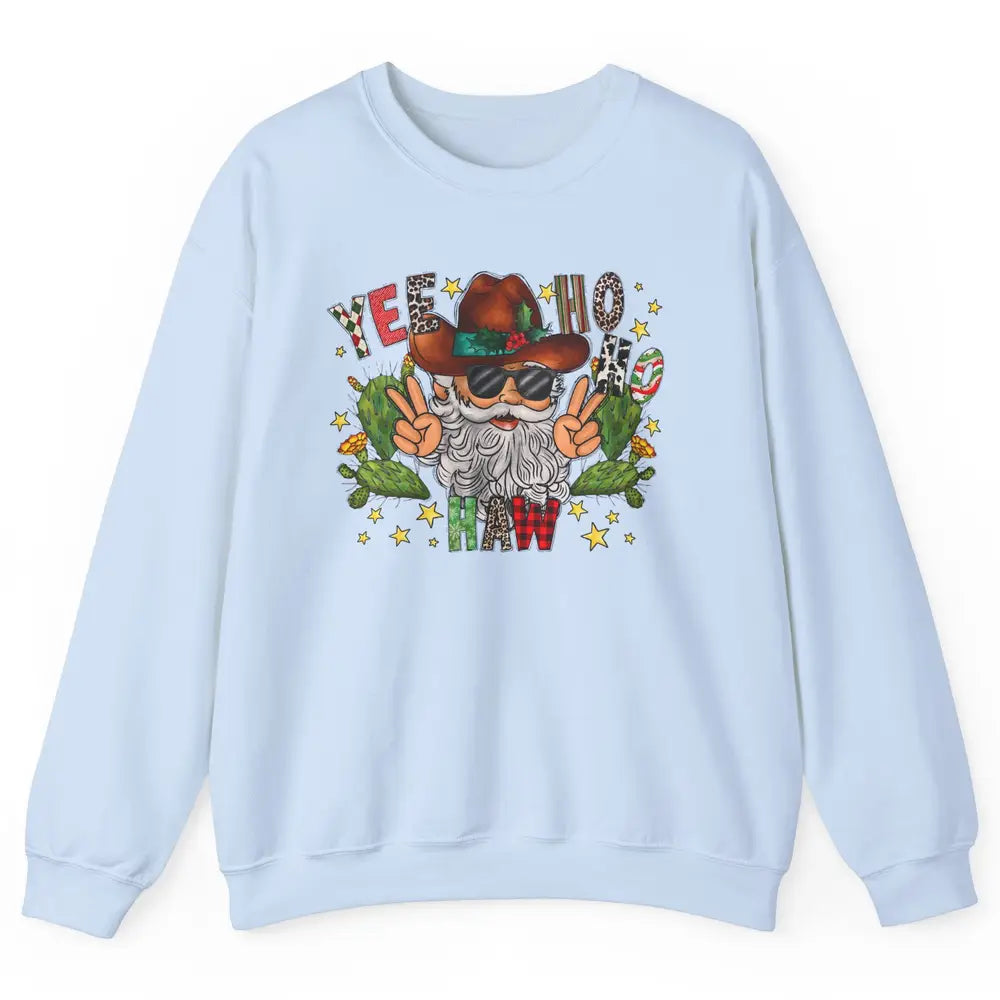 Leopard Santa Cowboy Yee Ho Haw Christmas Western Country Unisex Crewneck Sweatshirt