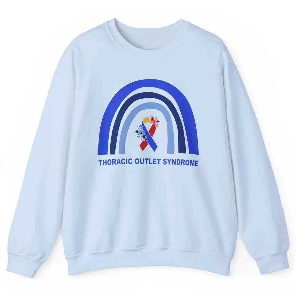 Thoracic Outlet Syndrome Awareness Floral Blue Red Ribbon Unisex Crewneck Sweatshirt