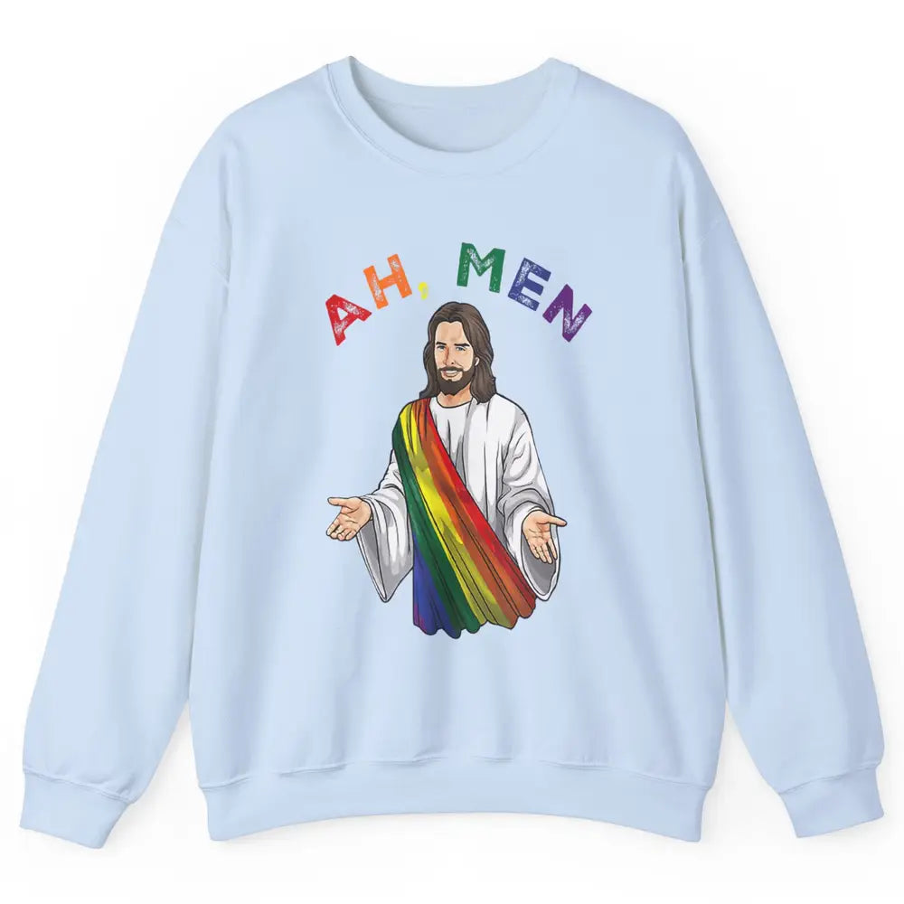 Ah Men LGBT Gay Pride Jesus Christian God Rainbow Flag Love Unisex Crewneck Sweatshirt