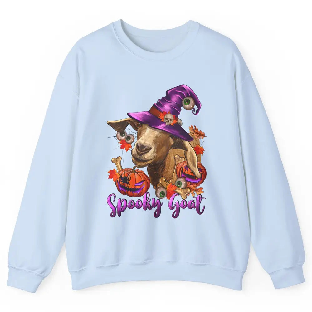 Funny Goat Witch Pumpkin Fall Leaves Halloween Goat Mom Unisex Crewneck Sweatshirt