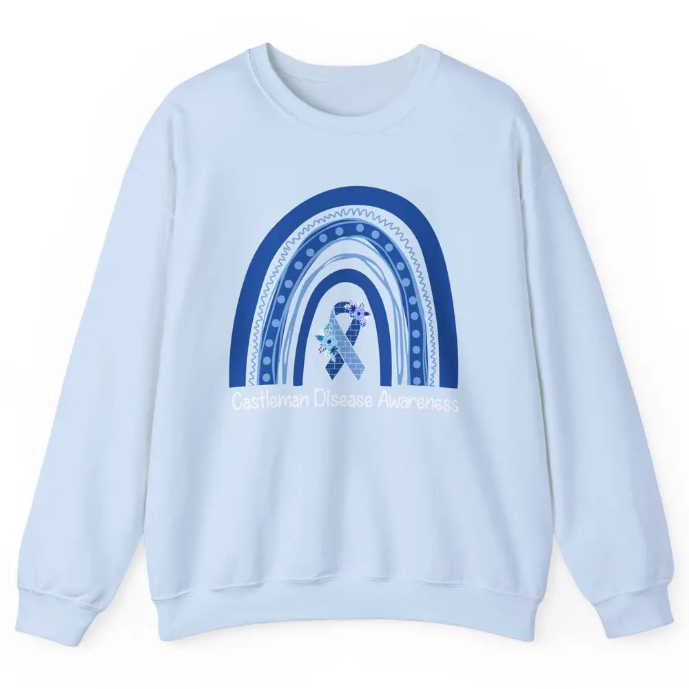 Castleman Disease Awareness Floral Blue Ribbon Rare Disease Unisex Crewneck Sweatshirt