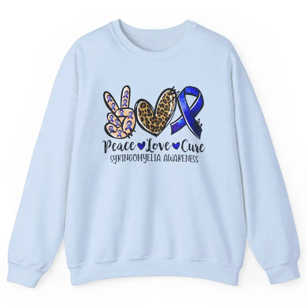 Syringomyelia Awareness Blue Ribbon Peace Love Cure Unisex Crewneck Sweatshirt