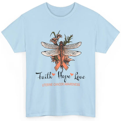 Faith Hope Love Dragonfly Peach Uterine Cancer Awareness Classic Unisex T-Shirt