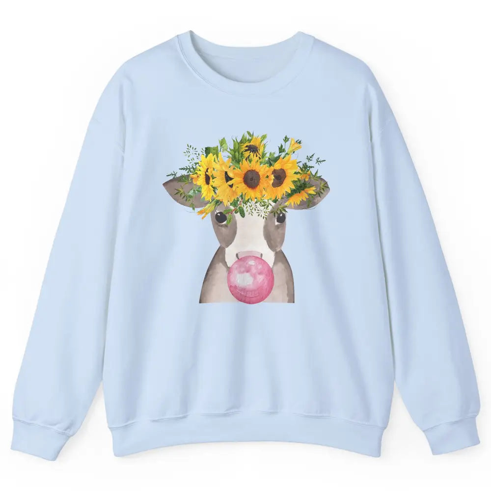 Sunflower Cow Bubble Gum Not In The Mood Western Farm Animal Unisex Crewneck Sweatshirt