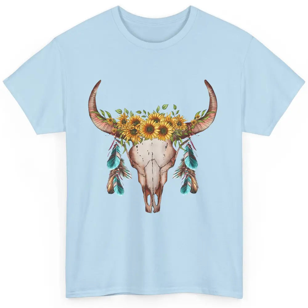 Floral Boho Bull Skull Wild Soul Turquoise Western Cowgirl Classic Unisex T-Shirt