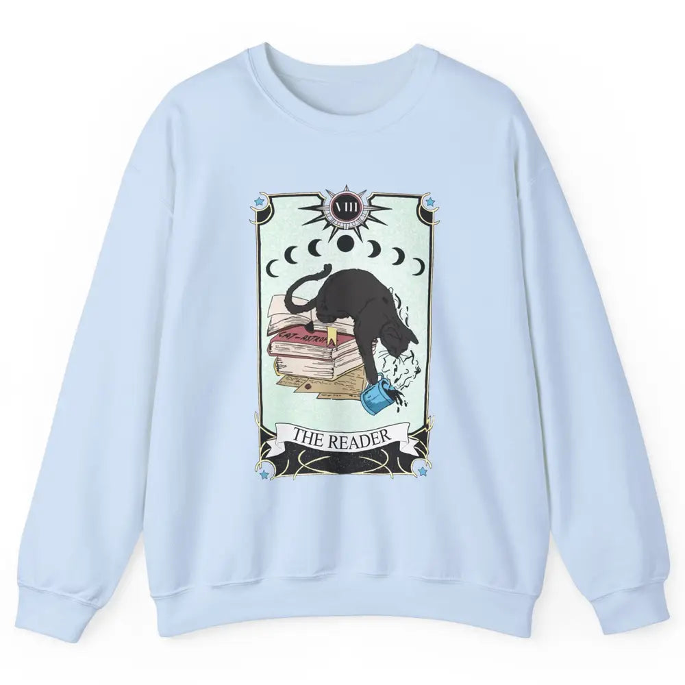 Witchy Black Cat The Reader Tarot Card Mystic Celestial Moon Unisex Crewneck Sweatshirt