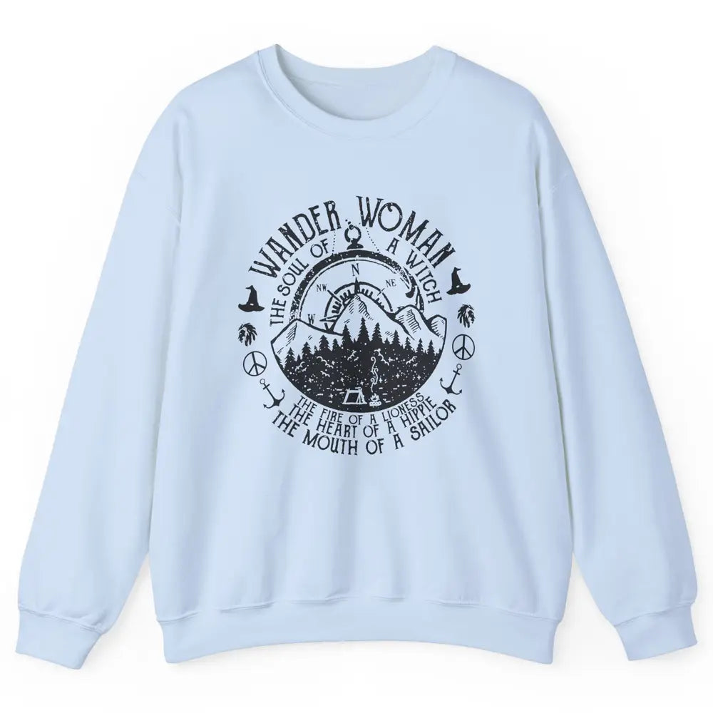 Retro Soul Of A Witch Wander Woman Compass Hiking Camping Unisex Crewneck Sweatshirt