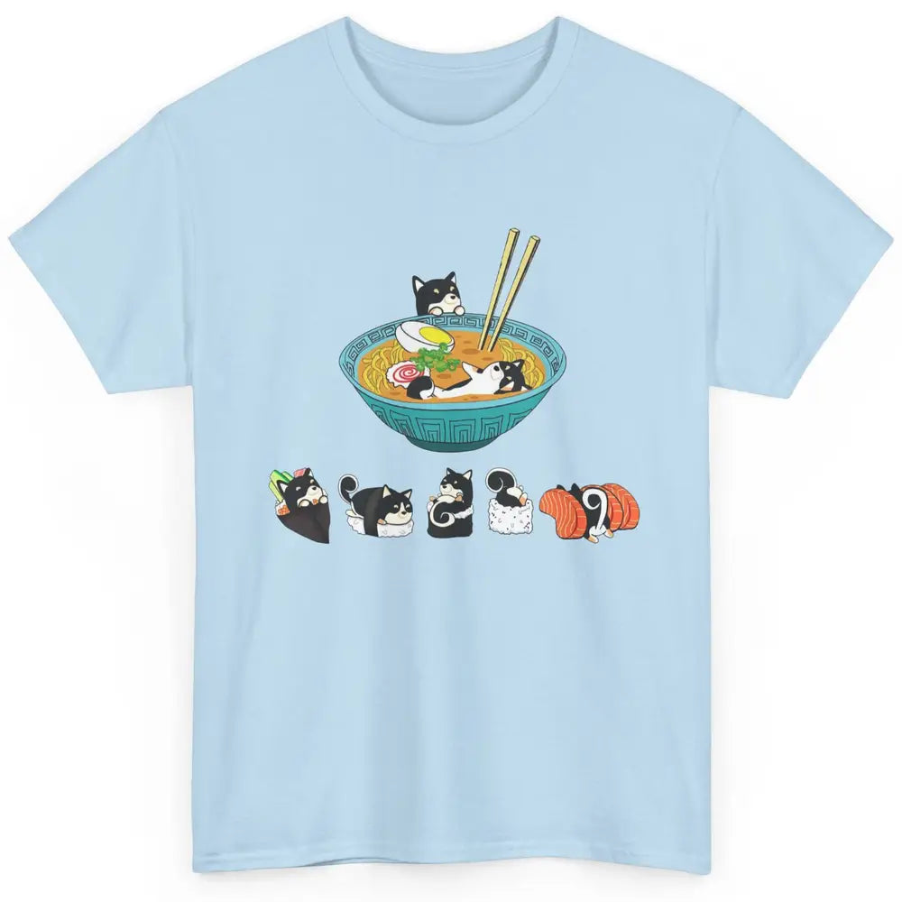 Funny Black Shiba Inu Sushi Ramen Bowl Japanese Kawaii Dog Classic Unisex T-Shirt