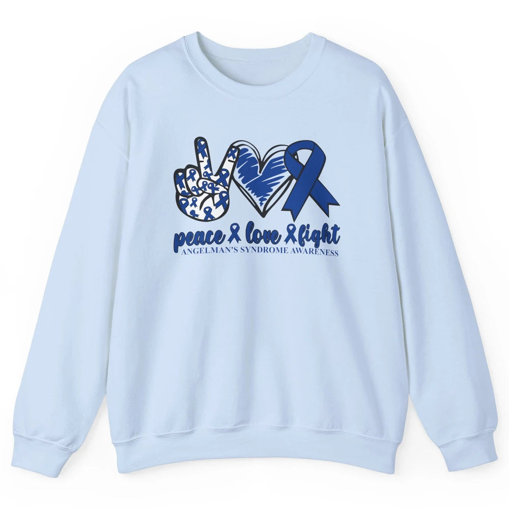 Angelman's Syndrome Awareness Blue Ribbon Peace Love Fight Unisex Crewneck Sweatshirt