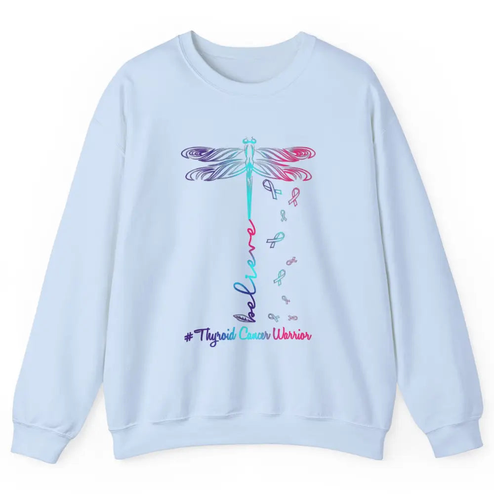 Thyroid Cancer Awareness Purple Pink Teal Ribbon Dragonfly Unisex Crewneck Sweatshirt