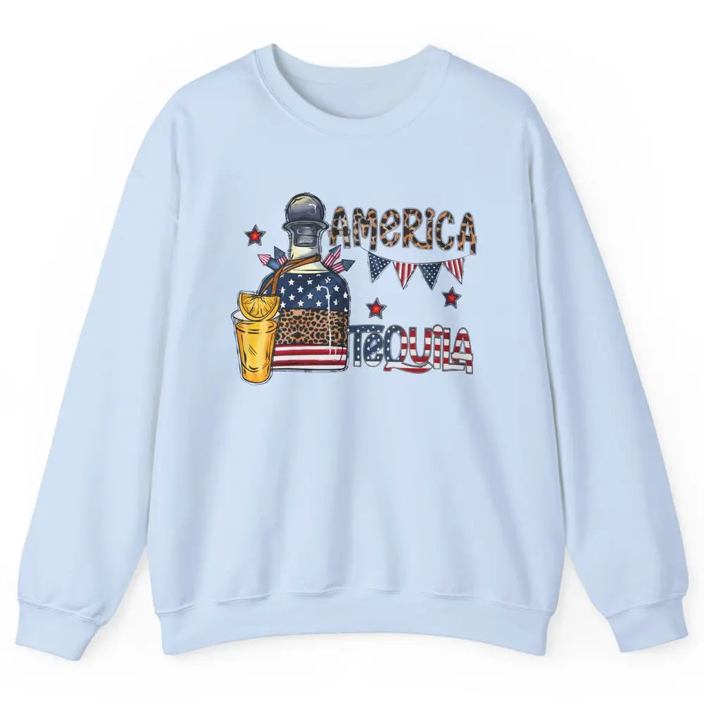 America Tequila Leopard Western Country 4th Of July Party Unisex Crewneck Sweatshirt