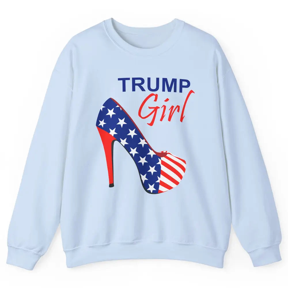 Trump Girl American Flag High Heels Republican Trump Support Unisex Crewneck Sweatshirt