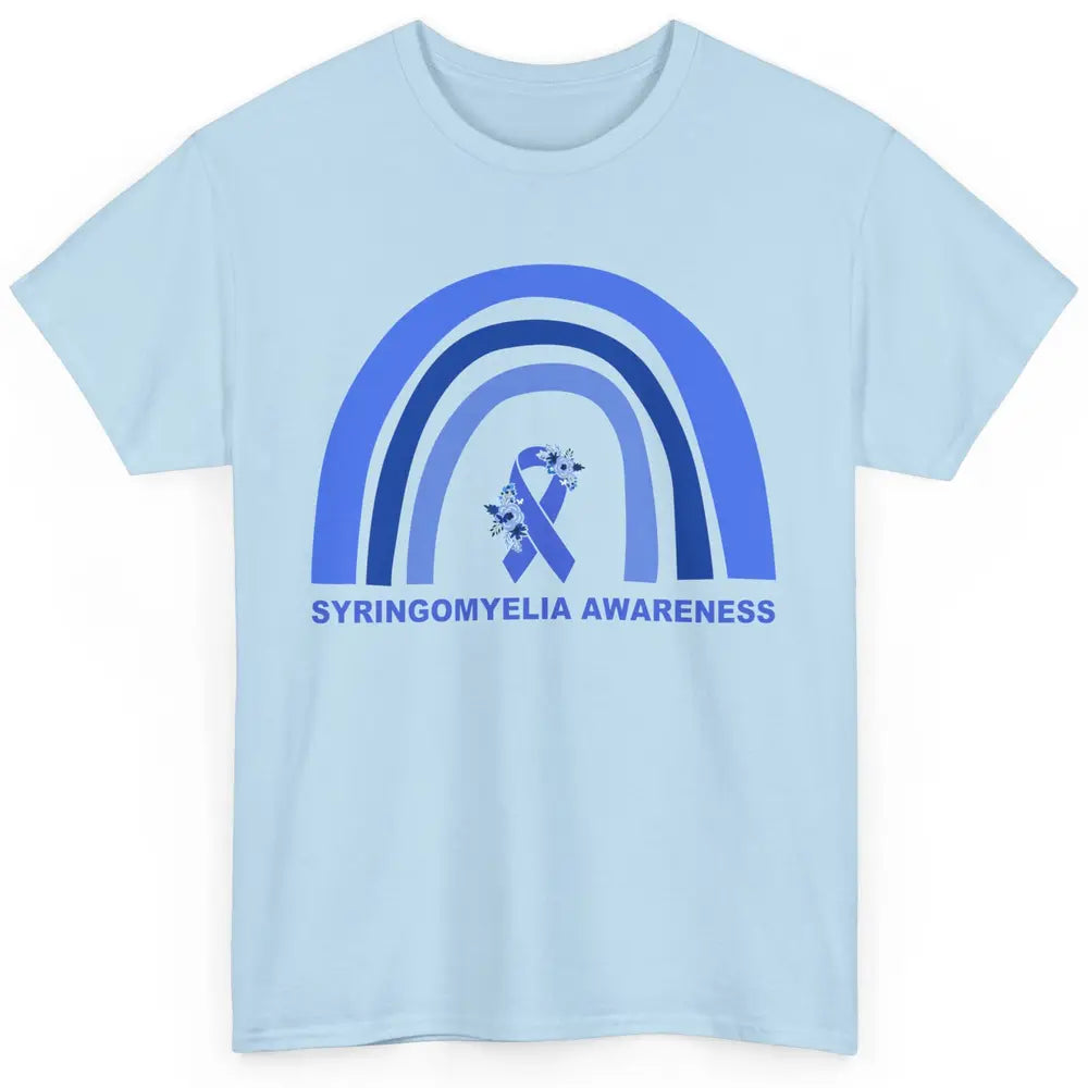 Syringomyelia Awareness Floral Blue Ribbon Rainbow Classic Unisex T-Shirt