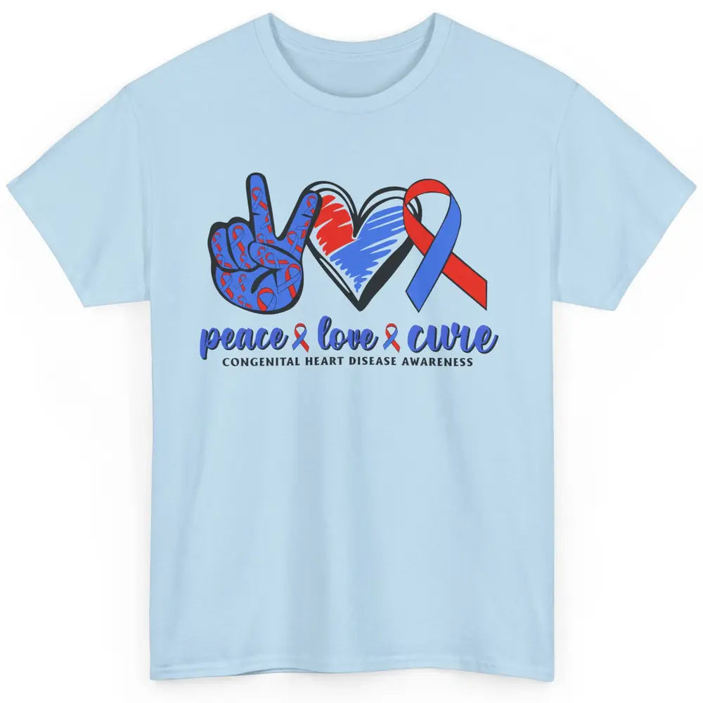 Congenital Heart Disease Blue Red Ribbon Peace Love Cure CHD Classic Unisex T-Shirt