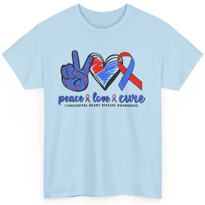 Congenital Heart Disease Blue Red Ribbon Peace Love Cure CHD Classic Unisex T-Shirt