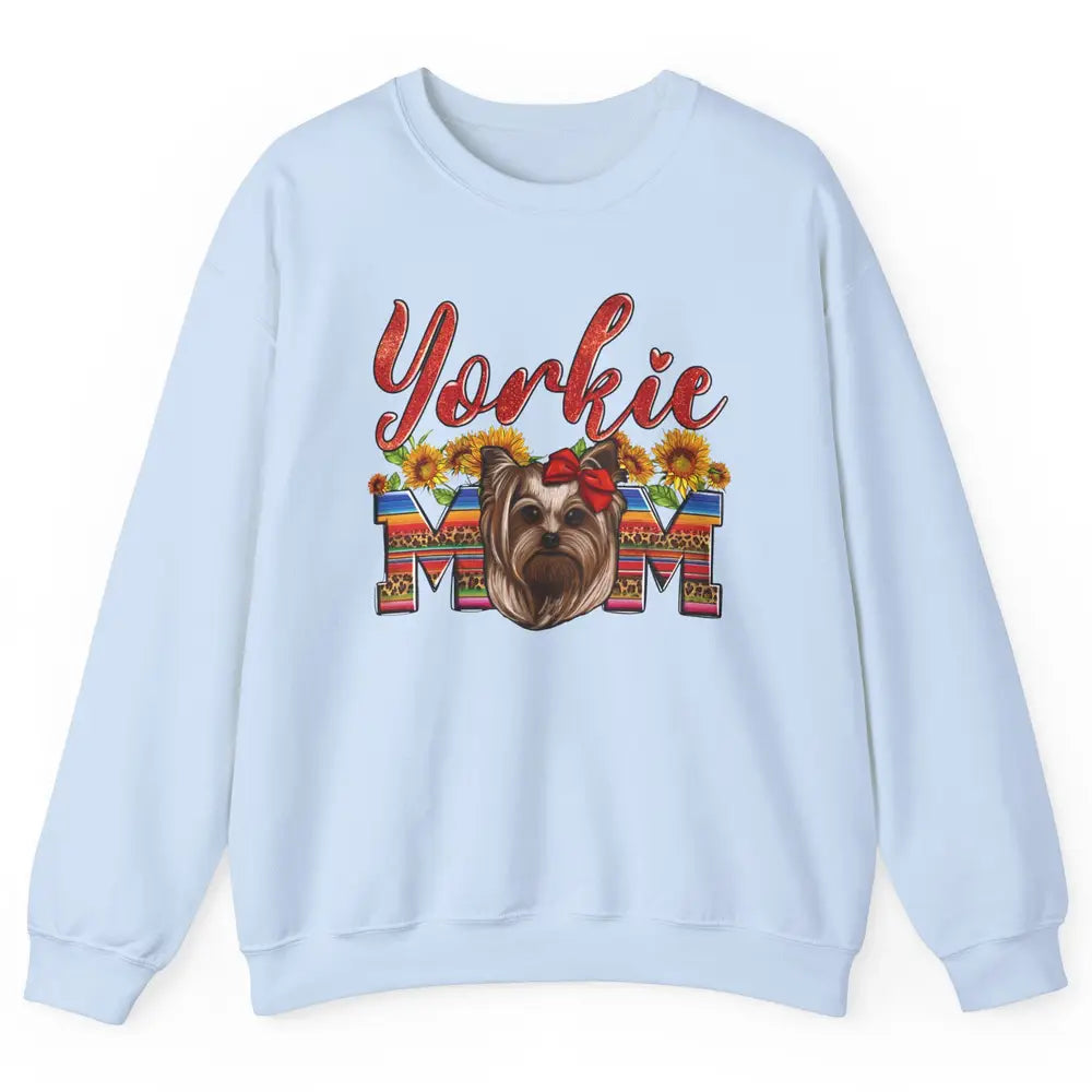 Yorkie Mom Sunflowers Leopard Yorkshire Terrier Dog Mom Gift Unisex Crewneck Sweatshirt