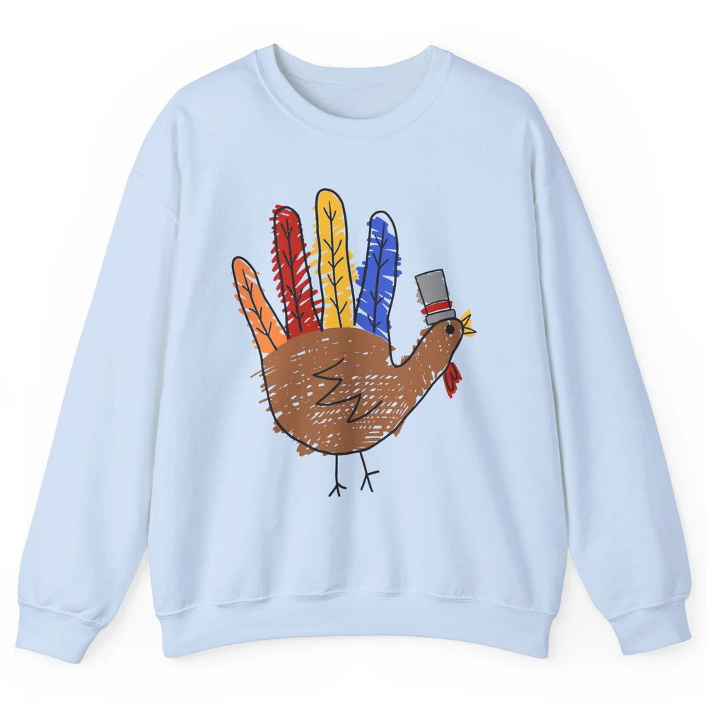 Thanksgiving Hand Turkey Funny Thanksgiving Teacher Thankful Unisex Crewneck Sweatshirt