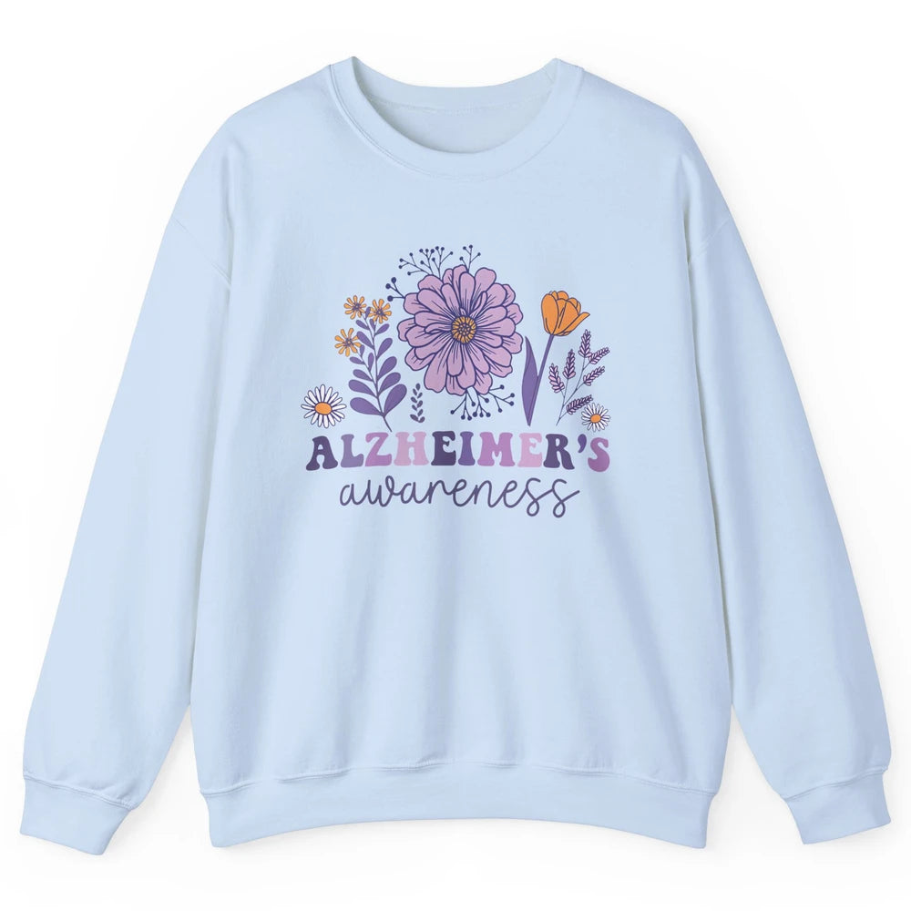 Alzheimer's Awareness Wildflower Dementia Inspirational Gift Unisex Crewneck Sweatshirt