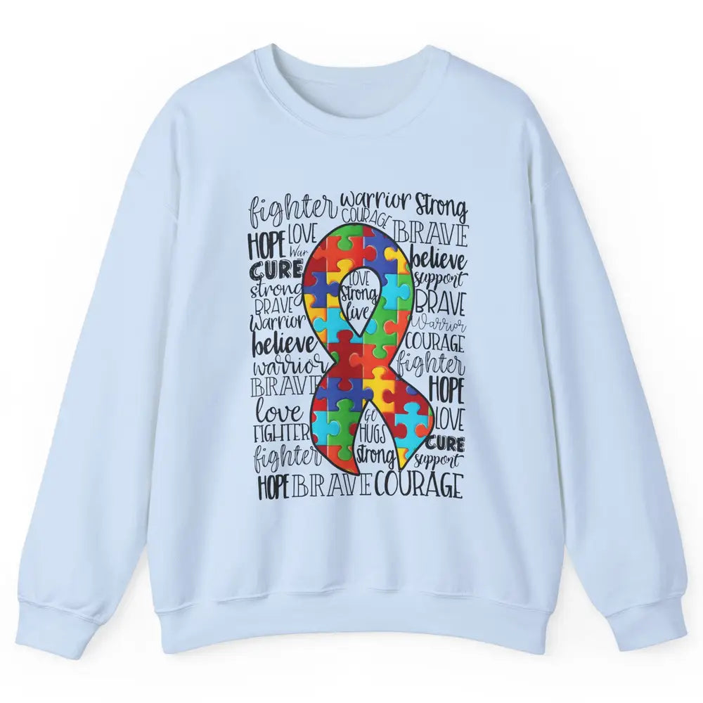 Autism Awareness Puzzles Ribbon Strong Brave Autism Support Unisex Crewneck Sweatshirt