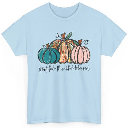 Grateful Thankful Blessed Doodle Pumpkin Fall Thanksgiving Classic Unisex T-Shirt