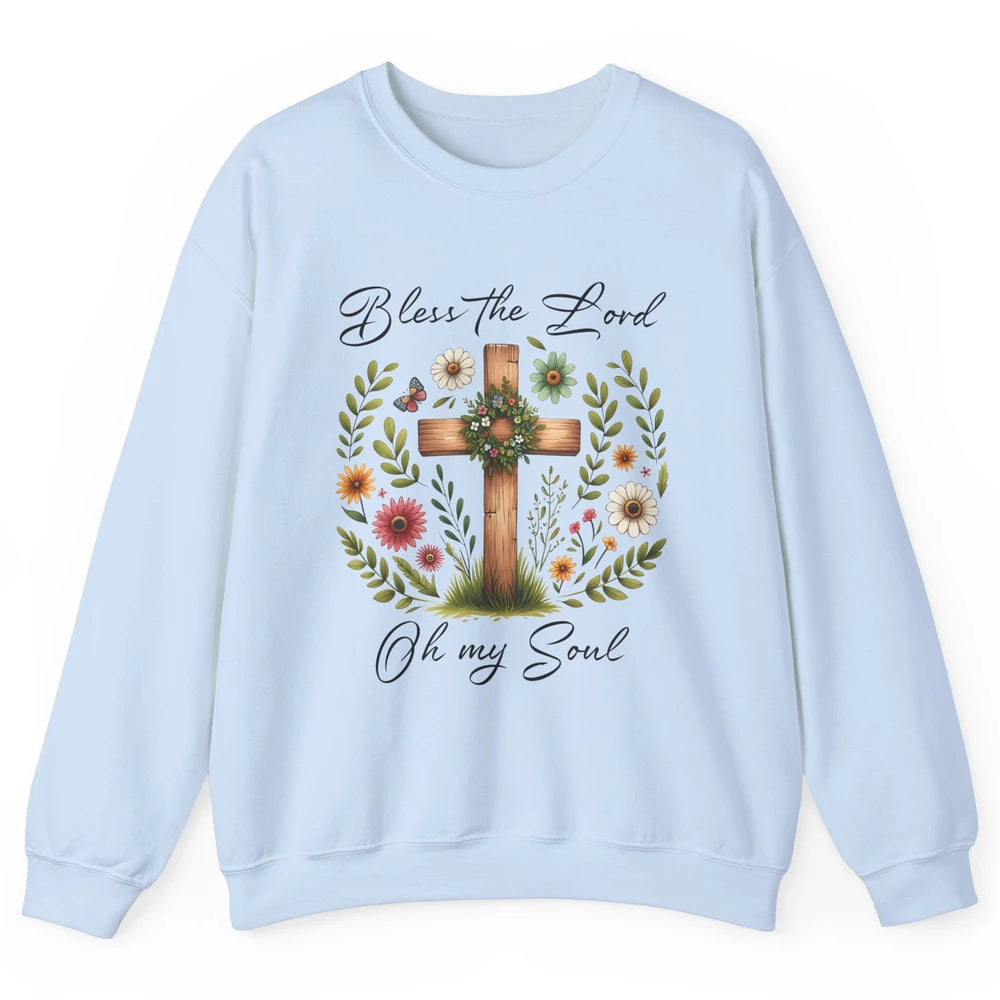 Bible Verse Bless The Lord Oh My Soul Christian Cross Retro Jesus Christ Church Unisex Crewneck Sweatshirt