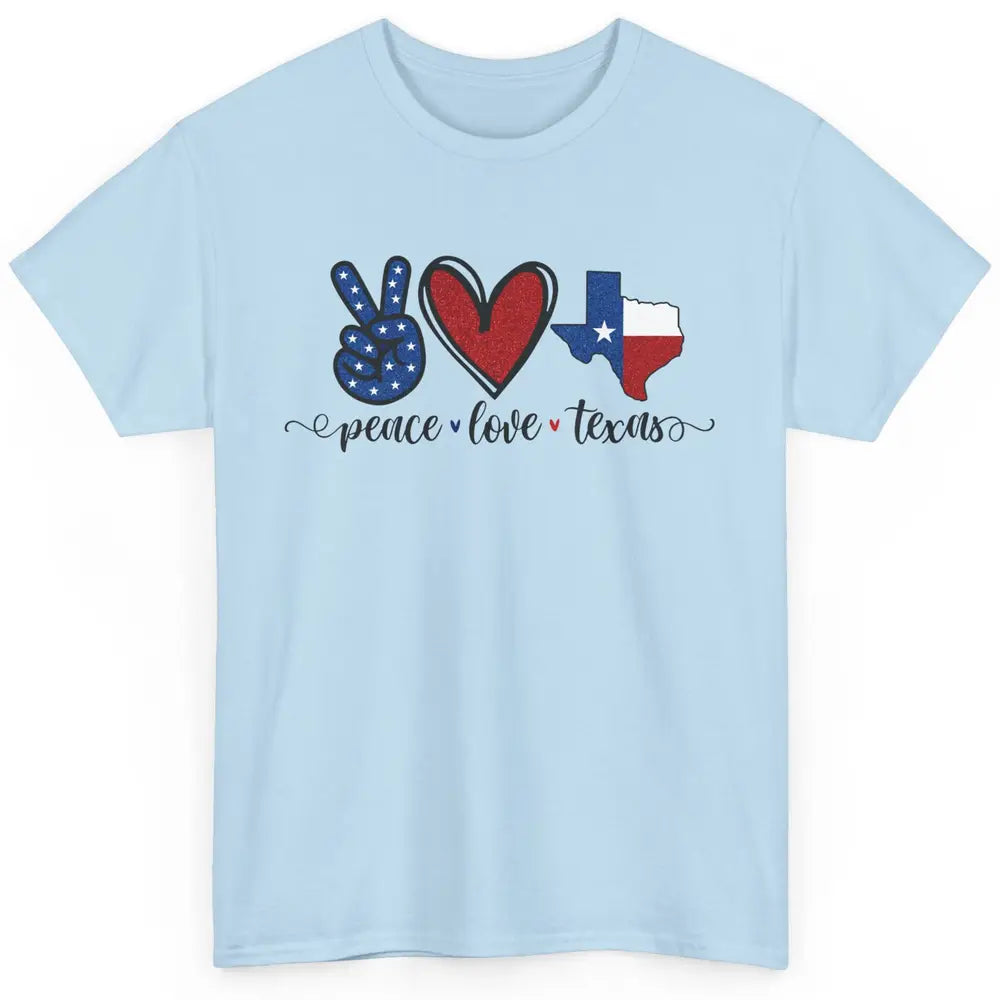 US Flag Peace Love Texas State Map Texan Pride Western Classic Unisex T-Shirt