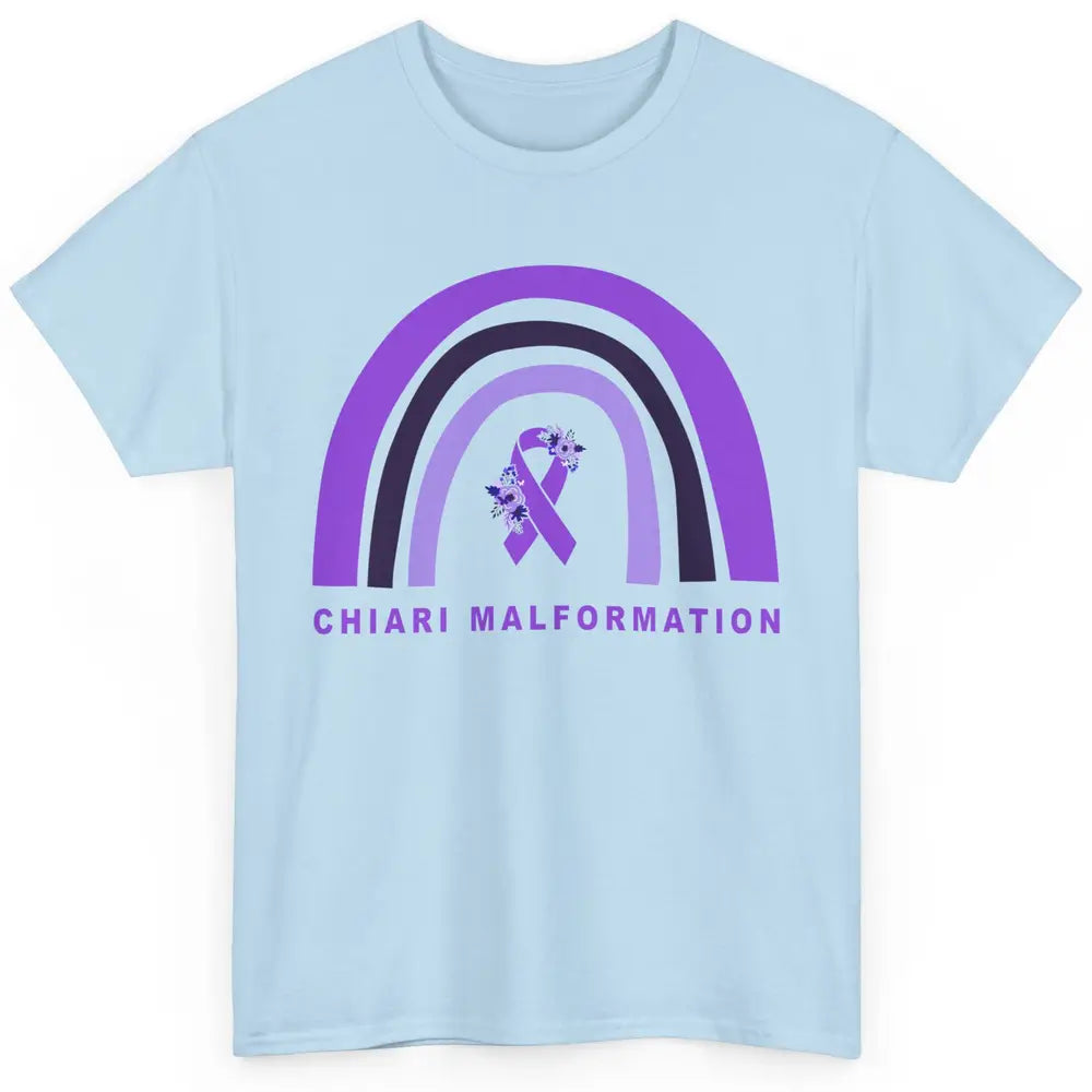 Chiari Malformation Awareness Floral Purple Ribbon Rainbow Classic Unisex T-Shirt