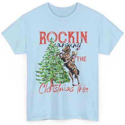 Funny Cowgirl Horsing Rocking Around Christmas Tree Western Classic Unisex T-Shirt