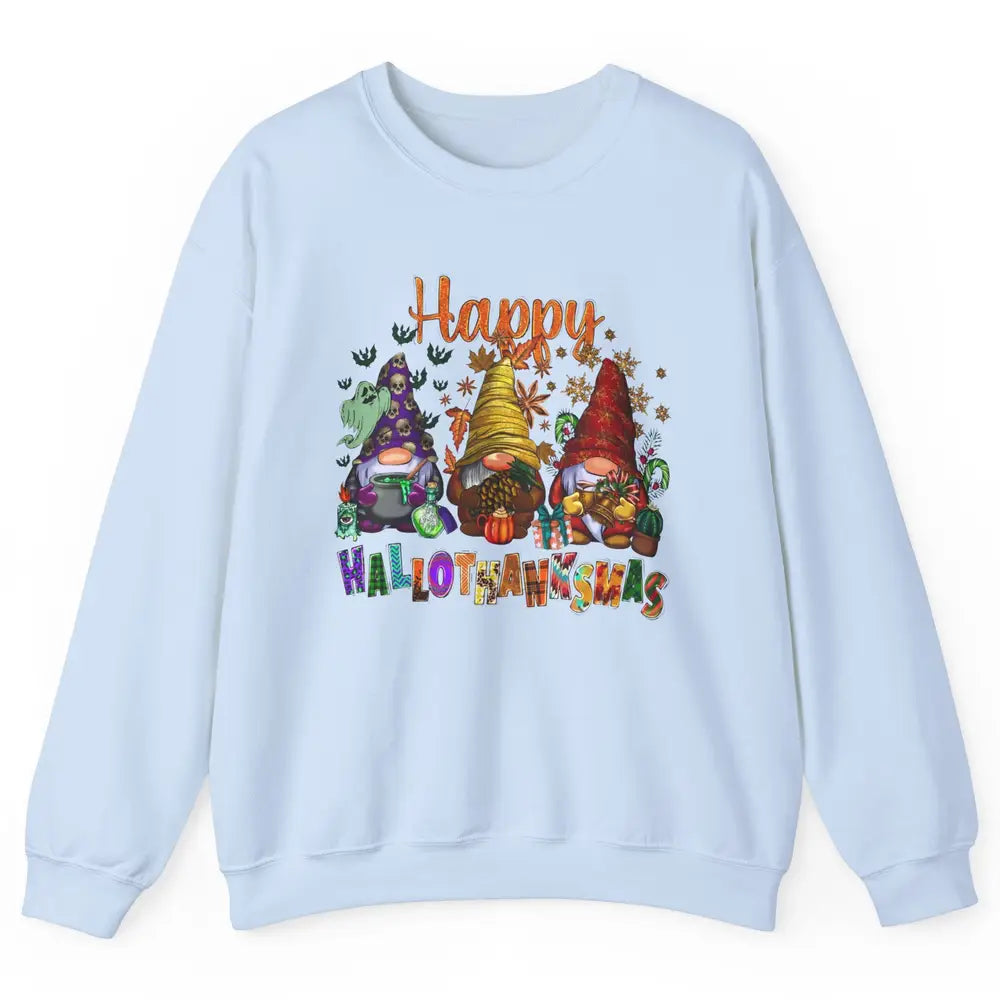 Pumpkin Gnomes Hallo-thank-mas Halloween Thanksgiving Xmas Unisex Crewneck Sweatshirt