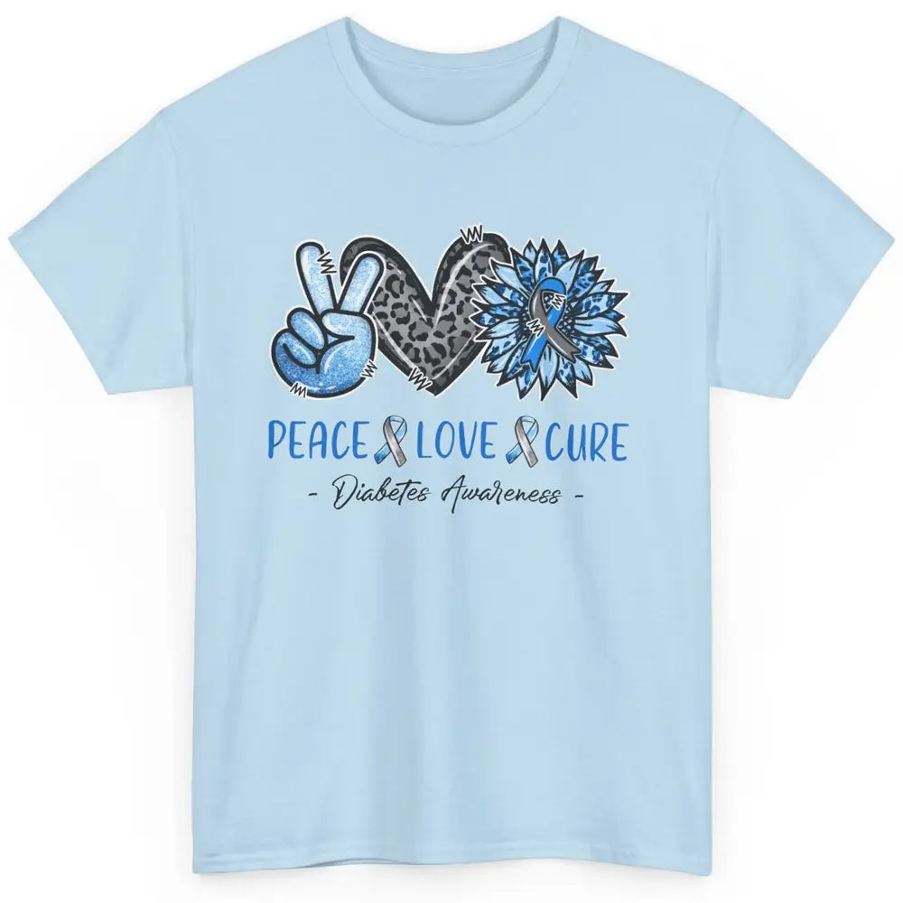 Diabetes Awareness Peace Love Cure Leopard Blue Sunflower Classic Unisex T-Shirt