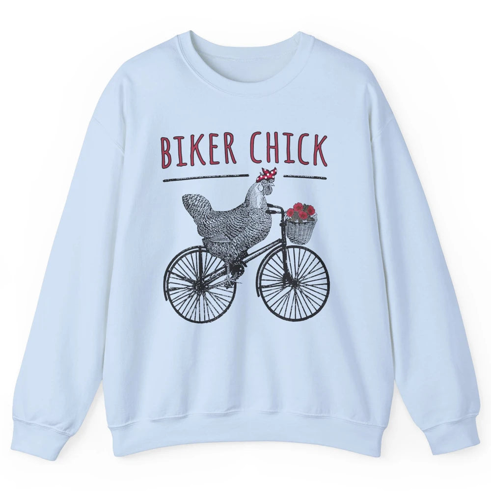 Biker Chick Funny Chicken Cycling Bicycle Women Biking Unisex Crewneck Sweatshirt